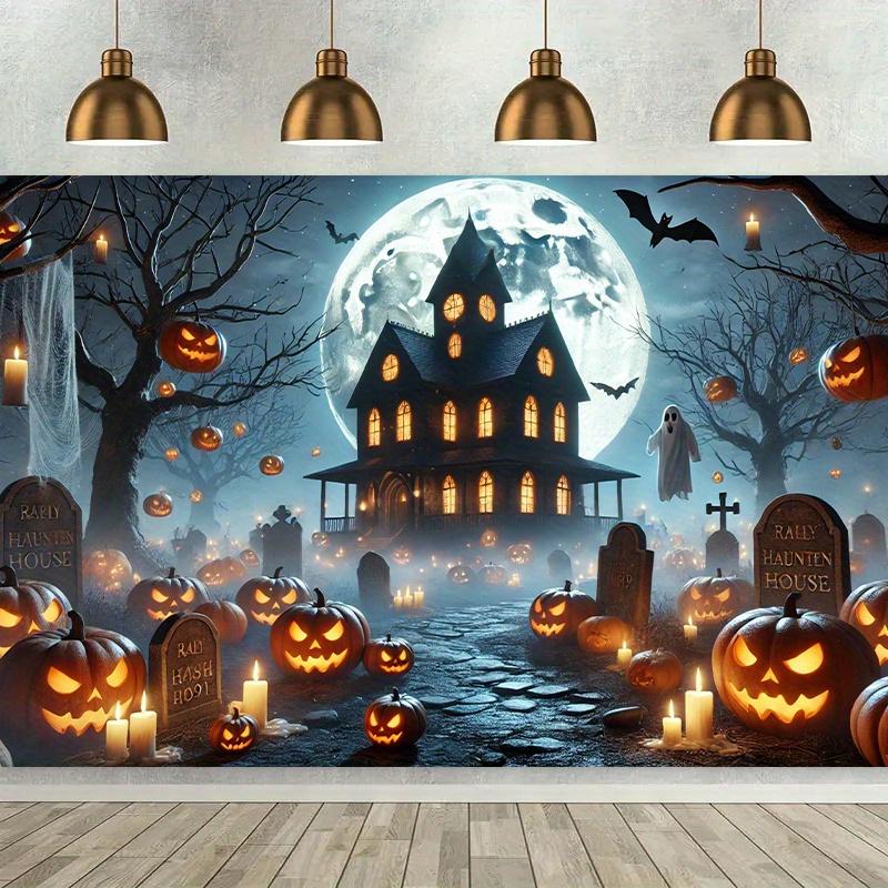1 Background Banner Halloween Haunted House Pumpkin Scene Background Cloth Wall Decoration