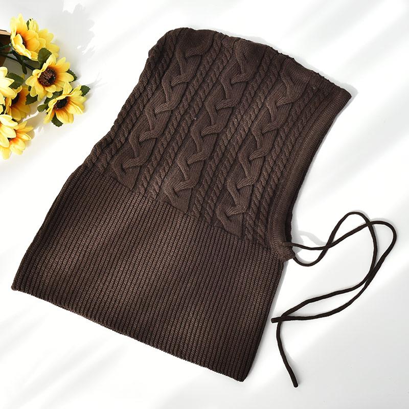 Winter Hooded Scarf Earflap Hat Women  Knitted Beanie Hat With Drawstring  Wool Knit Beanie With Custom Logo