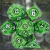 7 Pcs Green White Gear Wheel Metal Dice Hollow Metal Polyhedral Dice Set Suitable for Role-Playing RPG  Board Game Card Game