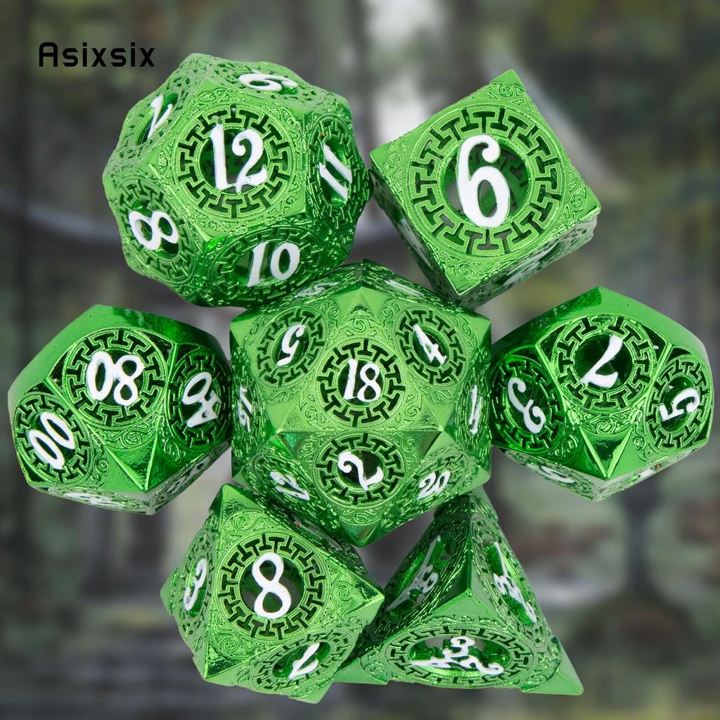 7 Pcs Green White Gear Wheel Metal Dice Hollow Metal Polyhedral Dice Set Suitable for Role-Playing RPG  Board Game Card Game
