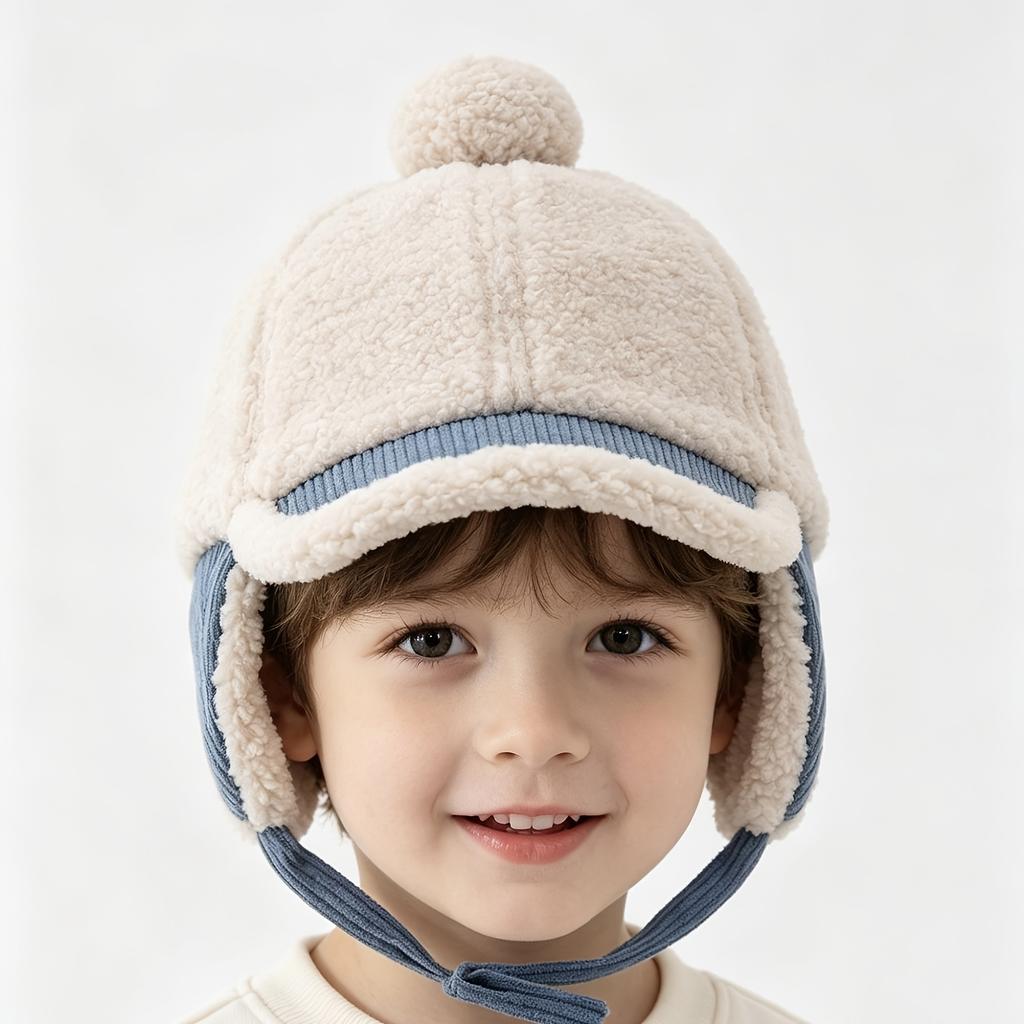Casquette de Baseball en Polaire d'Hiver pour Enfants Chapeau à Visière avec Oreillères Chaleureux Réglable Doux Pelucheux Chapeau Chaud pour Garçons Filles 3-10 Ans