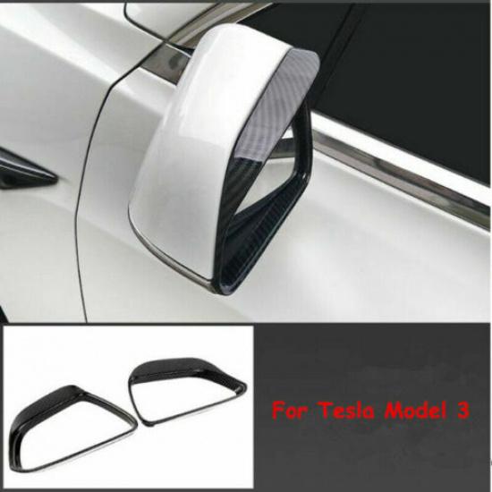 Carbon Fiber Rearview Mirror Rain Eyebrow Cover Trim For Tesla Model 3 2017-2022