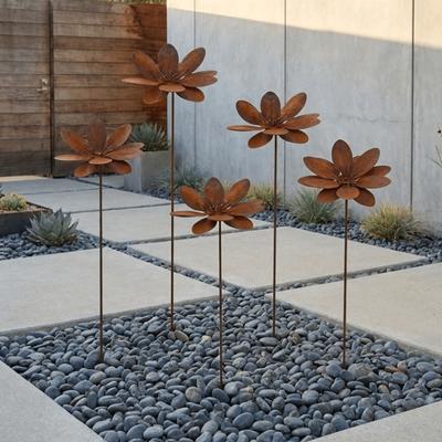 Weathered Rust Finish Metal Floral Stake Cast Iron Rustic Plant Stakes Flower Yard Art Decor  Yard