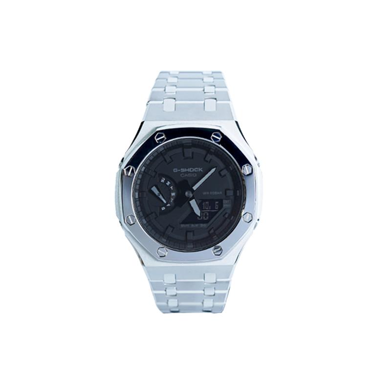 

CASIO Men Liquid Crystal/Analog Dual Display Series Black Watch GA-2100-7A- Silver Aurora