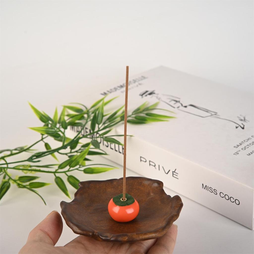 Mini Persimmon Ruyi Incense Burner: Antique Chinese Zen Ceramic Holder for Home Decor