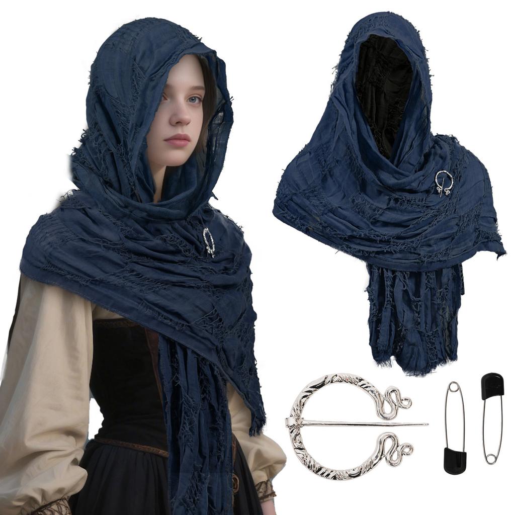 Medieval Wasteland Scarf Shawl Renaissant Costume Accessory With Shawl Brooch Unisex Cotton Blend Cloak for Halloween