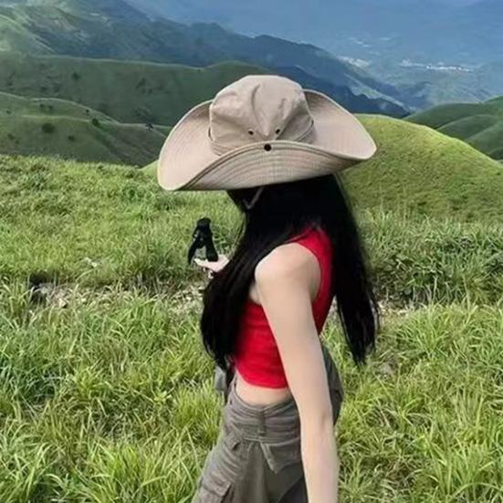 Fishing Hat Adjustable Drawstring Wide Brim Sun Protection Hat Breathable Quick-Drying