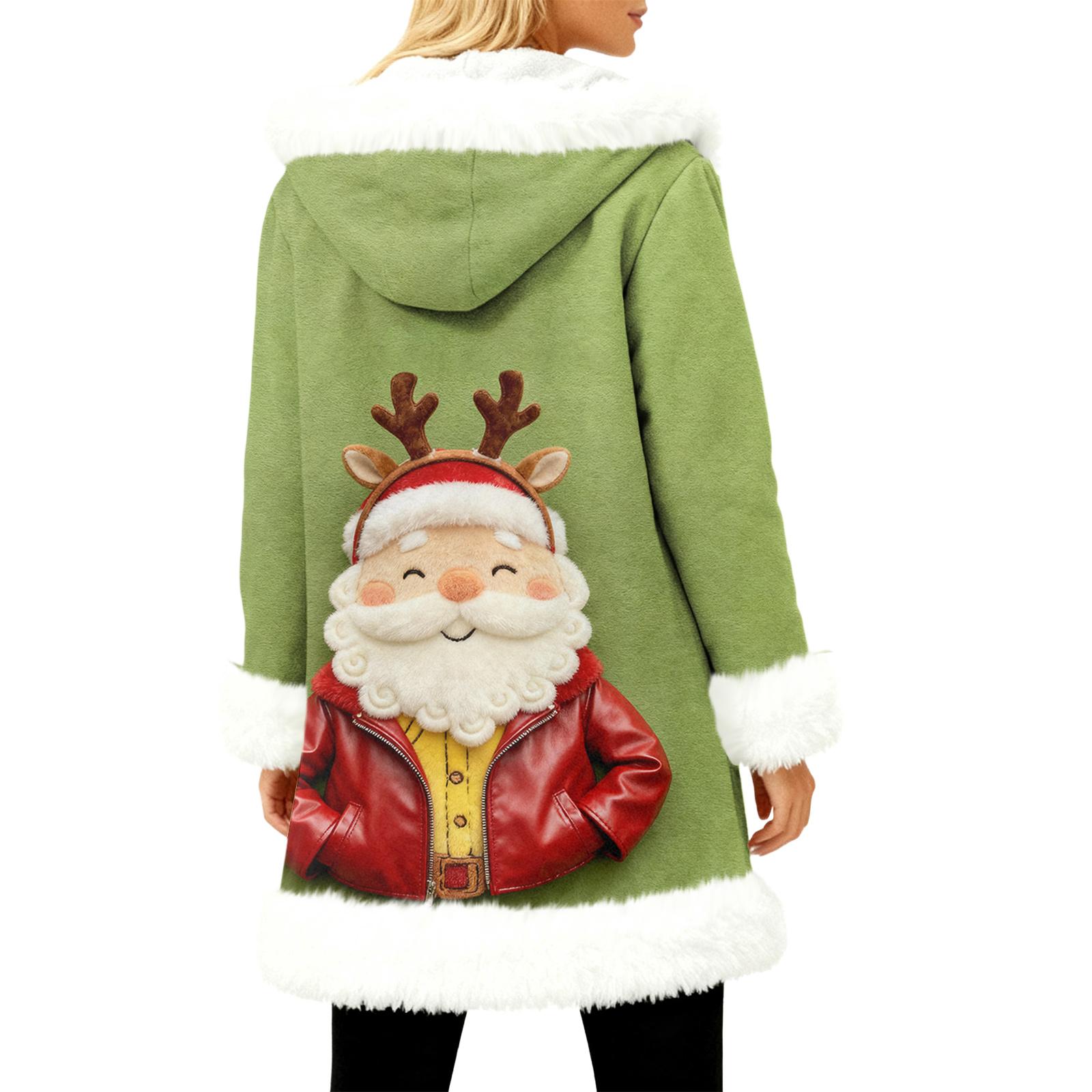 

Унисекс Повседневная и Модная Куртка с Капюшоном и Плюшевым Воротником, с Длинными Рукавами и Рождественским Принтом S винный