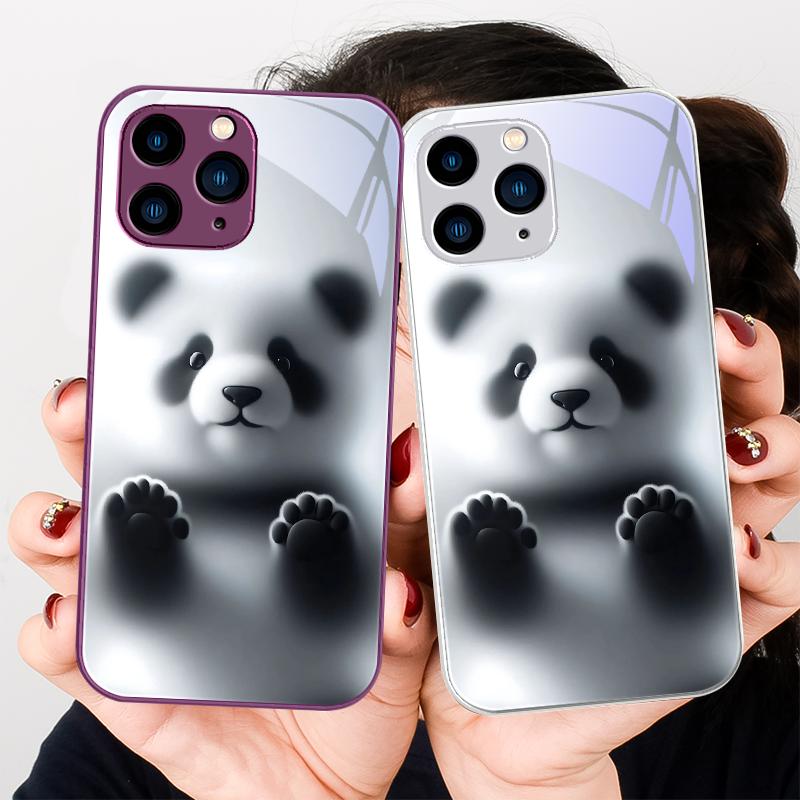 Black and White Bear Purple For Iphone 16 Plus 15 14 13 12 Mini 11 Pro Max X XS XR 7 8 Plus 2022 Tempered Glass Phone Case