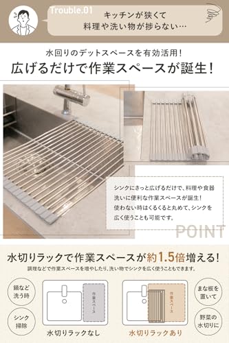 Expandable Dish Drainer Rack (33.5 X 33-52cm) - Heat-Resistant, Rollable, Over-the-Sink Dish Drainer (Also Suitable for Expanding Your Countertop)