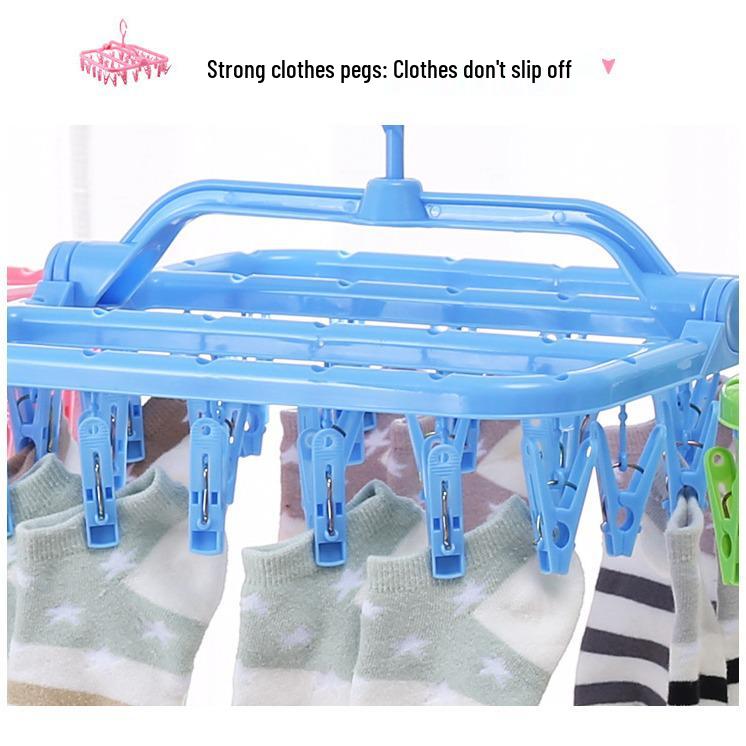 Foldable Multi-Head Clothes Drying Rack with 32 Clips for Children's Clothing