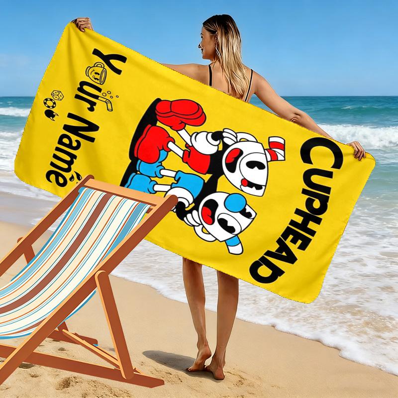Name Custom Cuphead Game Print Beach Towel, Large Soft Quick Dry Towel for Beach Camping Swimming