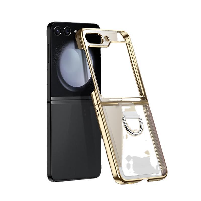 Applicable To Samsung ZFliP6 Folding Mobile Phone Case Electroplated Transparent Galaxy ZFliP5 Ring ZFliP4 Protective Case