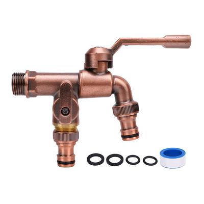 Outside Water Faucet Brass High Temperature Resist 1 In 2 Out Outdoor Wall Mounted Garden Double Faucet for Family