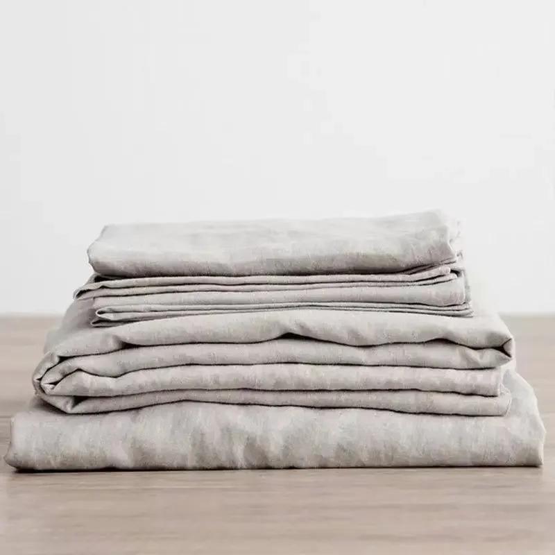 Natural Flax Bed Sheets Plus 2 Pillowcases 100% Washed Linen Sheet 3PCS Set Breathable Soft Farmhouse Home Bedding Flat Sheet