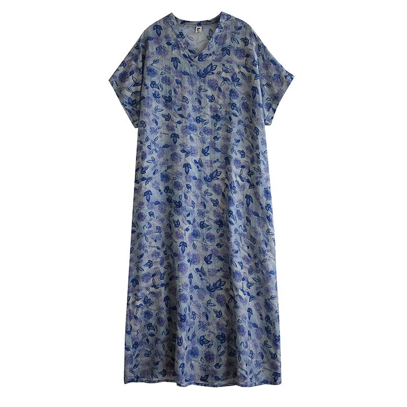 DIMANAF Plus Size 2025 Women Summer Short Sleeve Dress Basic Casual Loose V-Neck Printing Floral Dress New