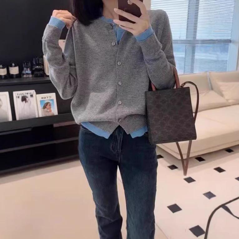 Retro Style Color-Block Two-Piece Wool Sweater - Soft, Skin-Friendly, Slimming Knit Cardigan for Women