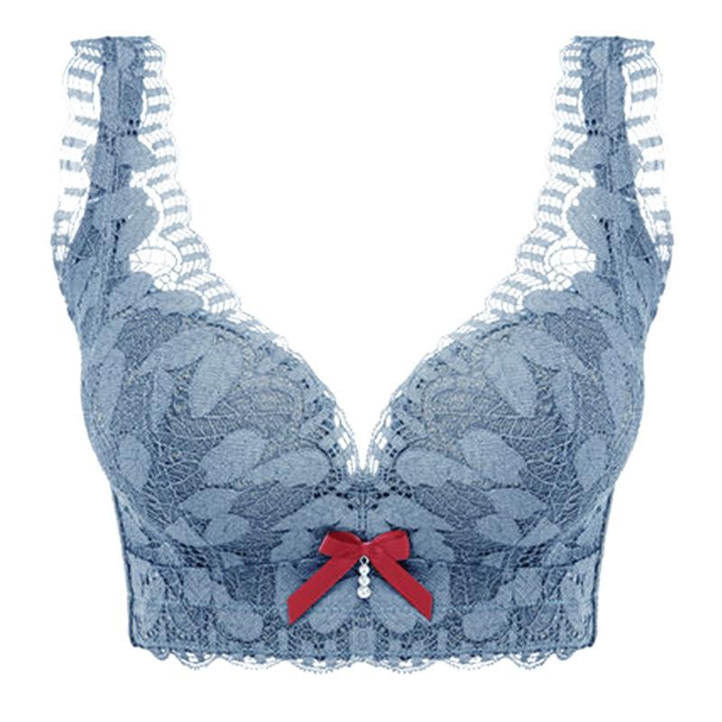 

Underwear large breasts show small thin bras full cup adjustment anti-sagging underwear women s large size bra 85B синій