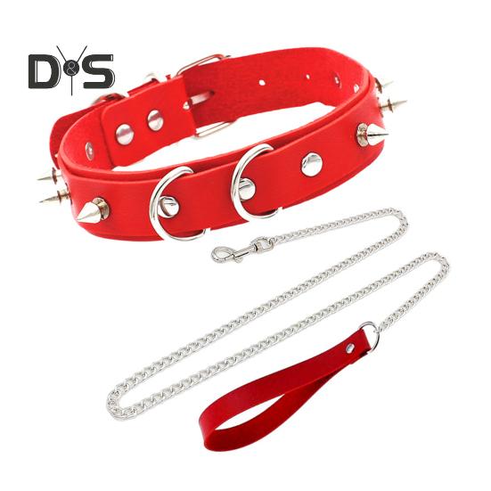 2 Teile/satz Nieten Halskette mit Leine Einstellbare Länge Nieten Dekor Kragen Seil Set Paar Sexy Halskette Erwachsene Erotische Produkte