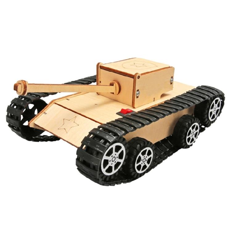 Engaging Wooden Tank Model Educational Electric Science Experiment Set With Moving Track For Kids Science Exploration