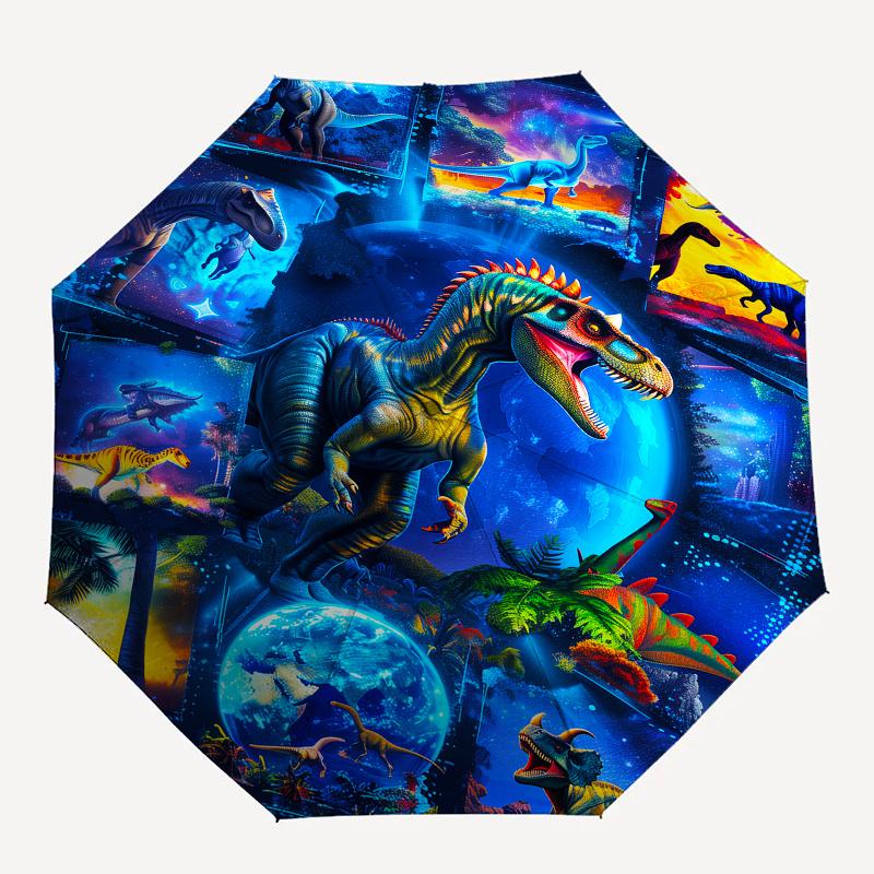 Dinosaur Fantasy Automatic Folding Fashion Umbrella 8 Rib Lightweight Design, Durable Iron Frame, Compact and Portable, Perfect Gift for B