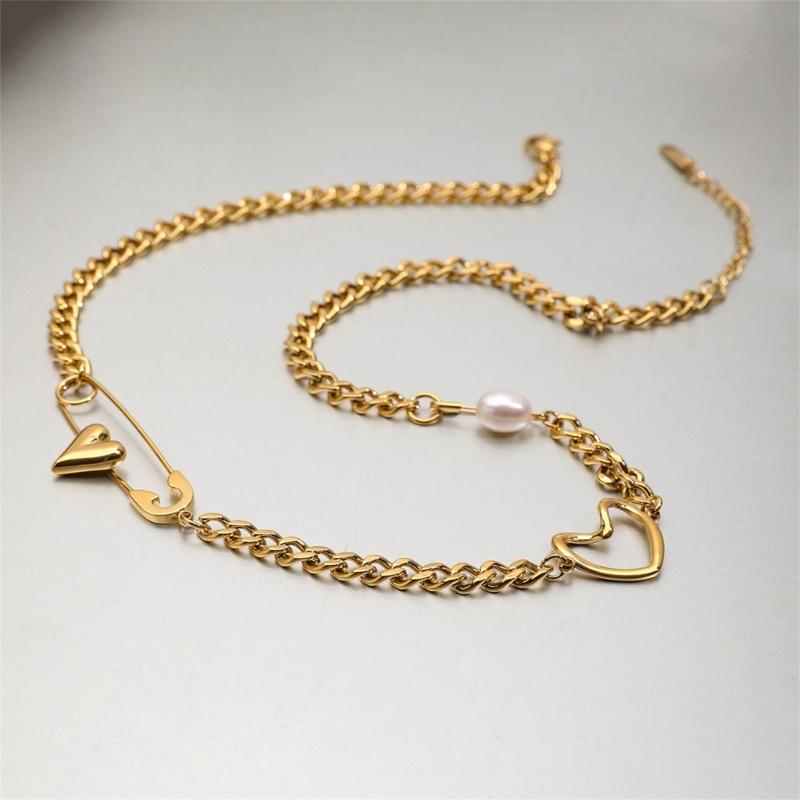 Adjustable Stainless Steel Paper Clip Inspired Heart Necklace For Women Fashion Jewelry Daily Wear Collarbone Chain