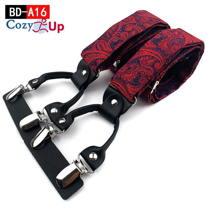 Suspensórios masculinos adultos em forma de Y com 6 clipes em tecido jacquard de couro com alça traseira elástica ajustável com ganchos giratórios e tiras elásticas nas costas em Y