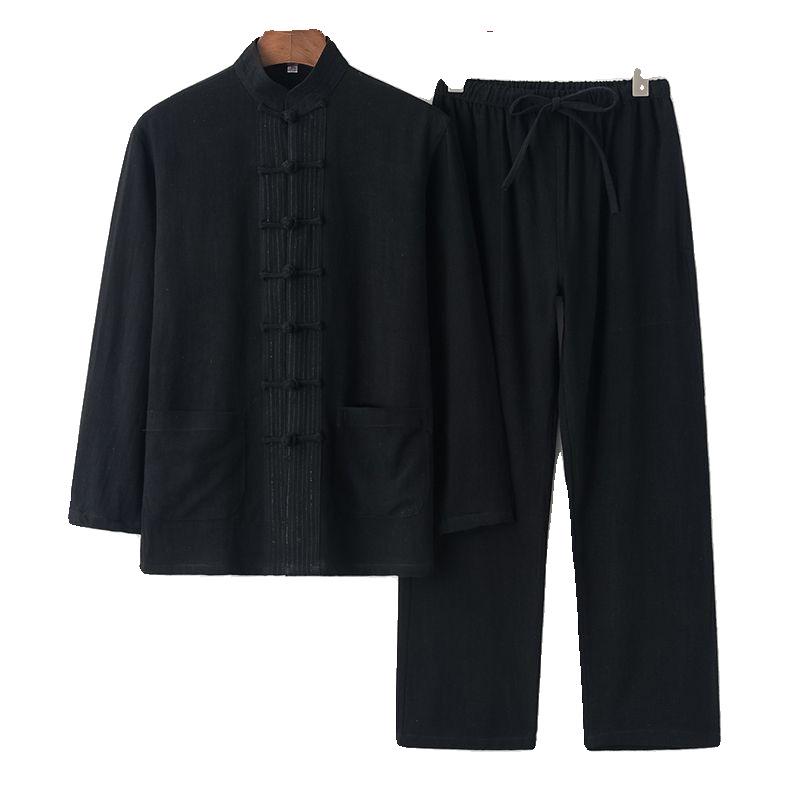 Men's Retro Chinese Style Tang Suit - Cotton and Linen Long-Sleeved Zen Top for Tai Chi.