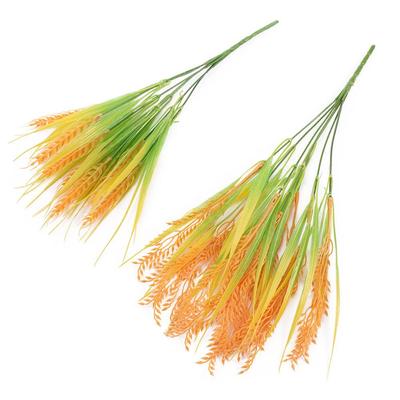 7 Forks Artificial Wheat Ears Rice Plant Bouquet Yellow Flower Non Water Needed Wheat Ears Rice Plant Branch Realistic Plastic