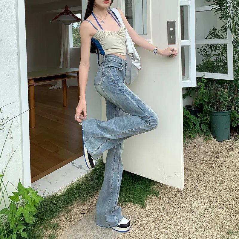 Women's Retro Micro-Flare Raw Edge High-Waist Jeans - 2025 Autumn Slimming Fit