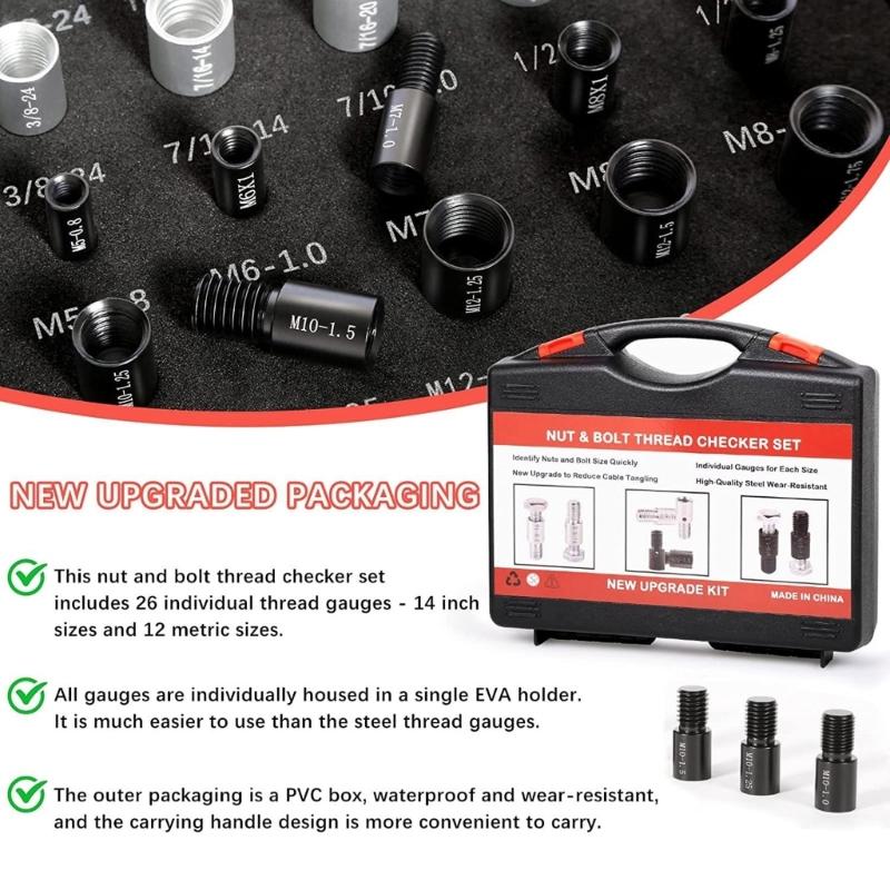 Mutter- und Bolzengewindeprüfer Aluminium Gewindeprüfer Zoll und Metrisch Innen- und Außengewindelehren Genaue Messungen