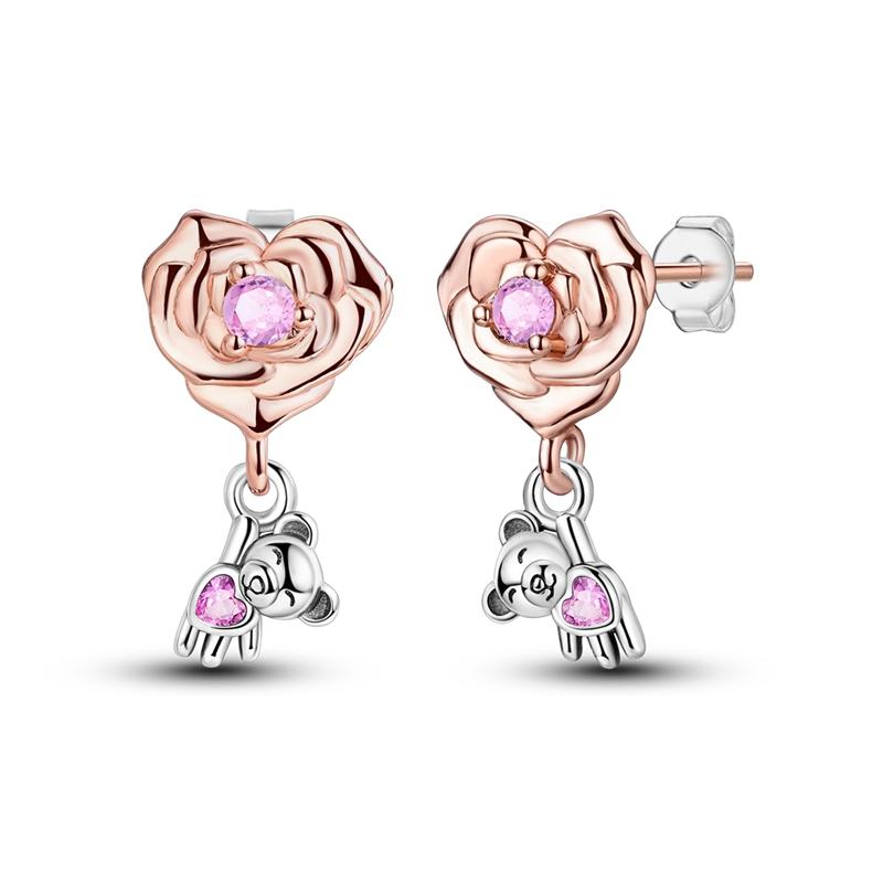 Fashion Spring Series Earrings For Women 925 Silver Color Butterfly Dragonfly Flower Heart Shaped Ear Studs Fine Jewelry Couple