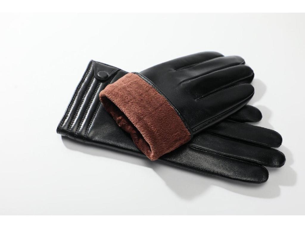 Men's Genuine Leather Fleece-Lined Winter Gloves - Warm Sheepskin Business Style