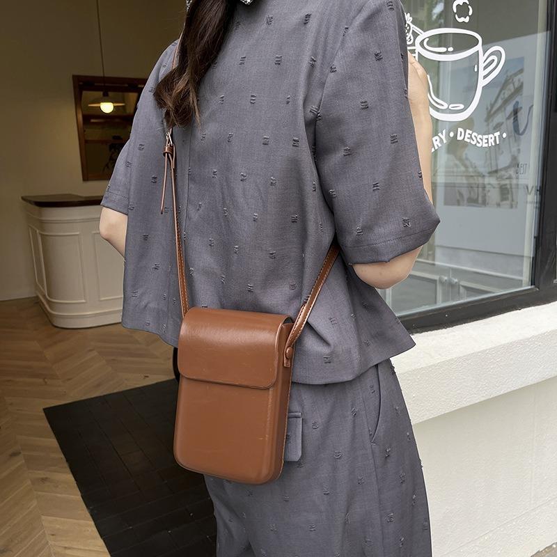 Solid Color Simple Casual Vertical Mobile Phone Bag Temperament Versatile High Texture Shoulder Messenger Bag Women's Bag