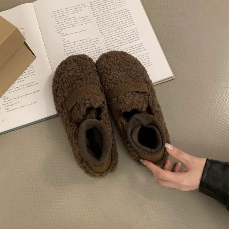 Moda AJGS Metal Tokalı Kemer Peluş Babetler Sıcak Pamuklu Loaferlar Kıvırcık Koyun Kürkü Mary Janeler Kışlık Ayakkabılar Kadın 2024 Lüks Tasarımcı Ayakkabıları
