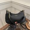 Korean Leather Shoulder Bag Gold Chain Strap Crescent Crossbody Purse Stylish Casual Handbag Women Elegant Commute Underarm Bag