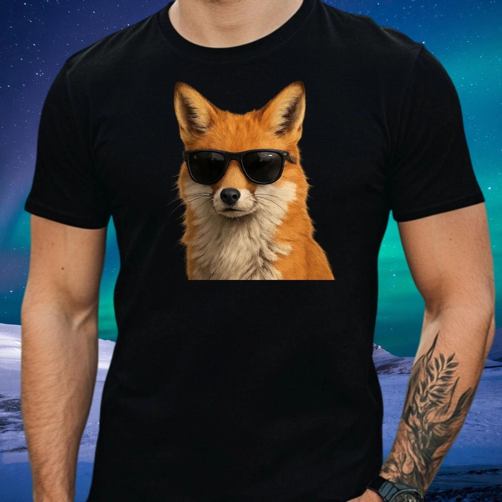 T-Shirt Herren Fuchs mit Sonnenbrille Motiv Baumwolle Größe S bis 5XL XL