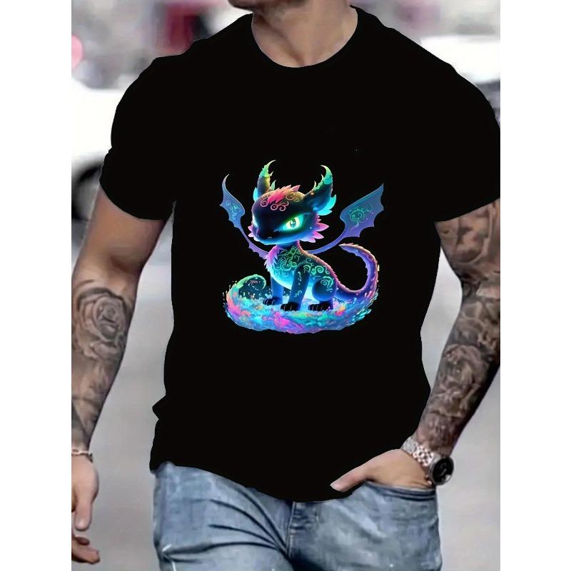 European Sizes Man'S Summer New Arrival T-shirt, A Colorful Cartoon Dragon Pattern Printed On It. The Dragon Has A Fantastic Shape