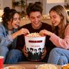 Metal Popcorn Bucket Storage Container with Printed Design for Home Theater Room or Party Use Durable and Lightweight Metal Construction