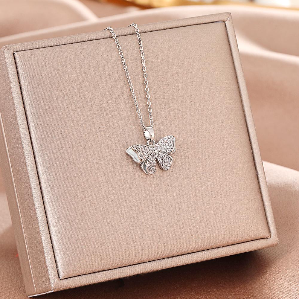 Women's Silver Titanium Steel Necklace with Micro-Inlaid Zircon - Elegant, Durable Clavicle Chain Jewelry