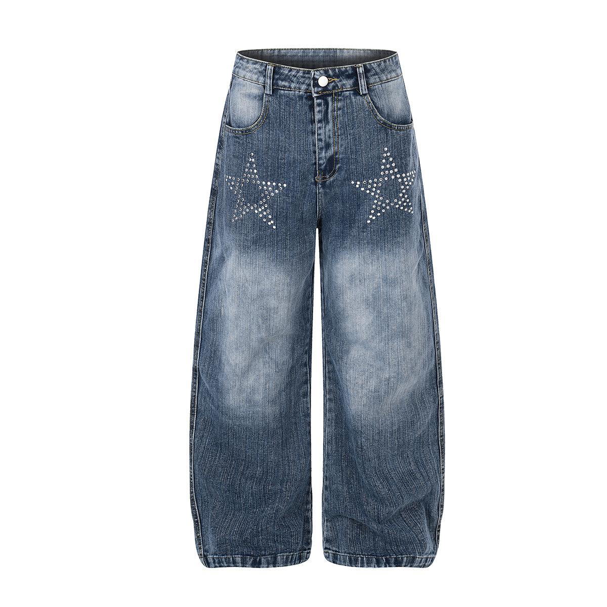 European, American retro loose jeans design feeling hot drill cleanfit scimitar pants men S