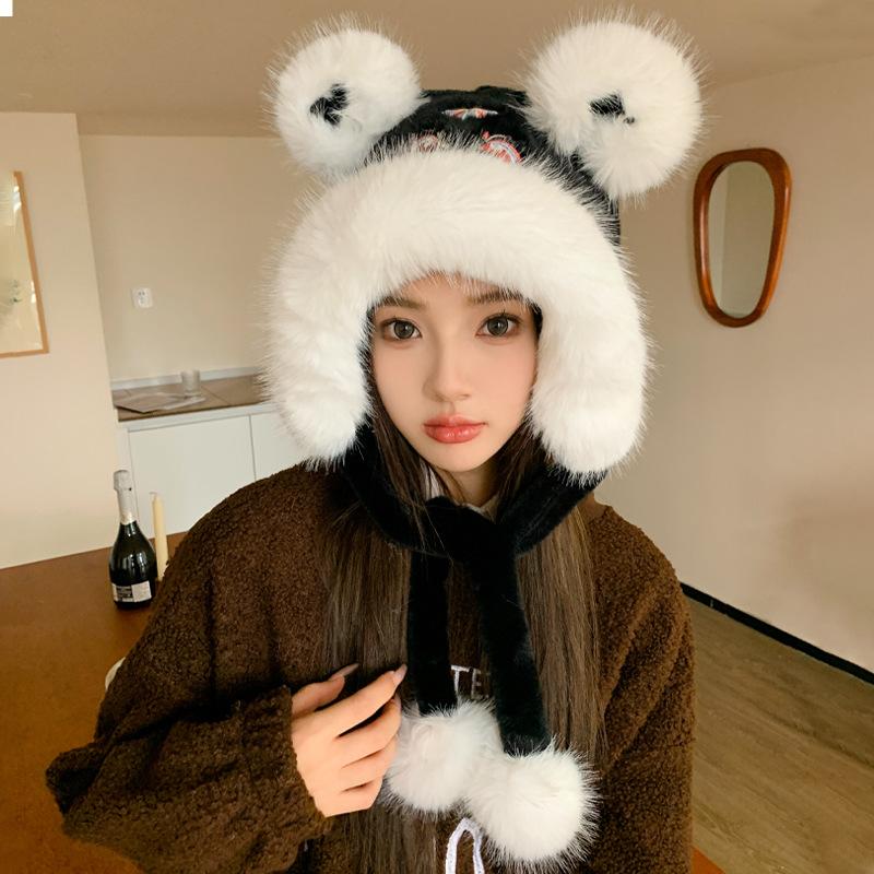 Autumn and winter new Guochao embroidered ear protector children's outdoor warm baotou lion plush headgear