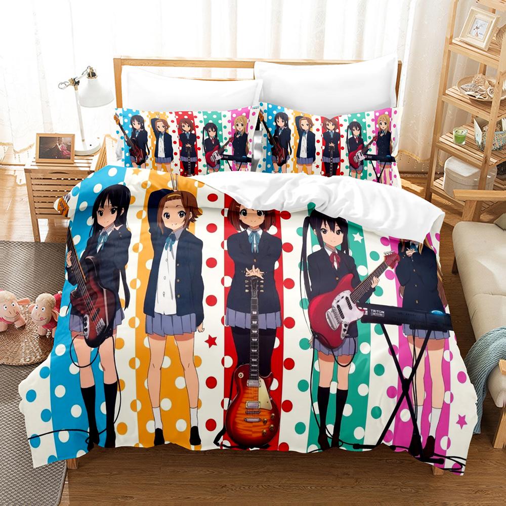 K ON Light Music Club Bedding Set 3PCS Anime Girl Band Guitar Drum Keyboard Character Print Duvet Cover All Sizes Customizable