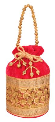 Indtresor Perlen Handgefertigt Brokat Abendtasche Kordelzug Handtasche Vintage Party Hochzeit Geschenk für Frauen. rotes Gold