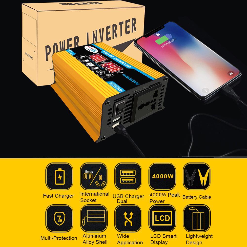 12V-220V/110V 300W Car & Home Inverter with Dual USB and Display