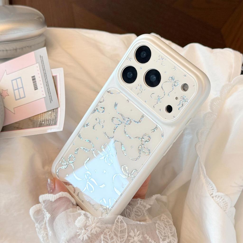 Creative Silver Bow Phone Case for iPhone 16, iPhone 17, and iPhone 17 Pro Max