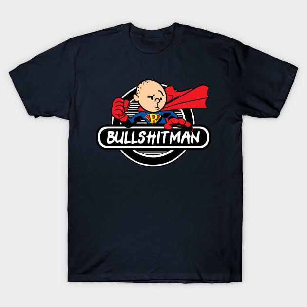 Men Black Print T-shirt Bullshitman No-Cut Heat Transfer Print Cotton Tshirt S