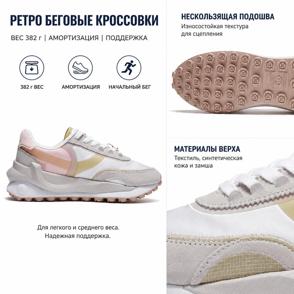 Li Ning Fangyuan Classic Retro Podpůrné Nízké Běžecké Boty Dámské Tenisky Bílá Šedá Růžová AGCS014-1