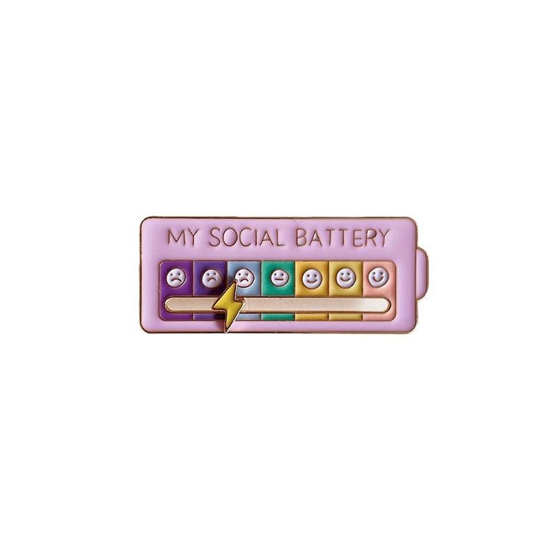 Mood Conversion Energy Brooch, Personalized Slidable Social Battery Metal Badge, Unisex Emoji Pin Accessory, Durable Metal