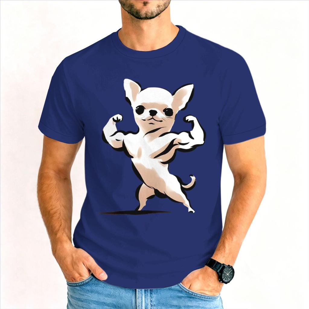 Cartoon Gym Chihuahua Tshirt Unisex Humor Dog Lover Graphic Tee Casual Short Sleeve Streetwear Tshirts
